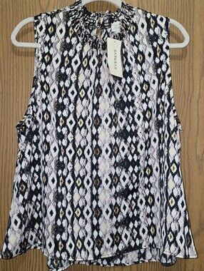 Evereve Roan + Ryan Remy Mock Neck Ikat Blouse Top XL NWT Metallic Shimmer Boho